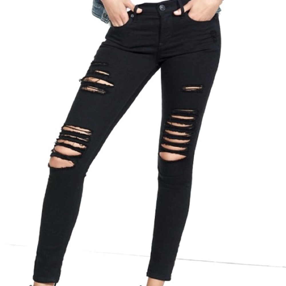 Express Black Distressed Mid Rise Legging Jean